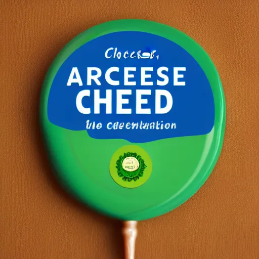 Image similar to a cheese with a green participation badge, stock art, 8K