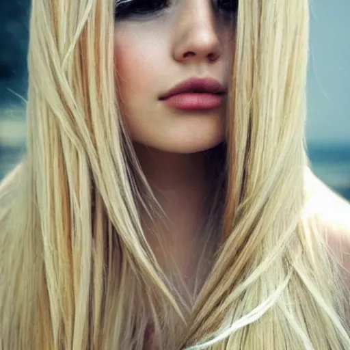 Prompt: a beautiful girl with extremey long blonde hair