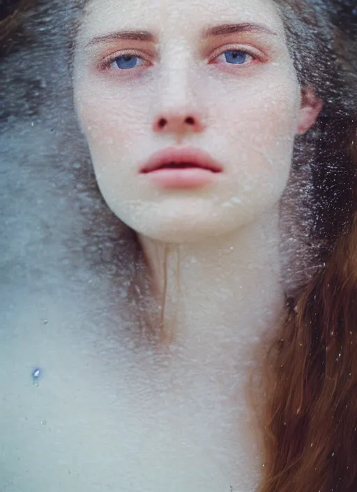 Image similar to Kodak Portra 400, 8K, soft light, volumetric lighting, highly detailed, britt marling style 3/4 ,portrait photo Close-up portrait photography of a beautiful woman how pre-Raphaelites, the face emerges from Pamukkale, thermal waters flowing down white travertine terraces, inspired by Ophelia paint ,and hair are intricate with highly detailed realistic beautiful flowers , Realistic, Refined, Highly Detailed, interstellar outdoor soft pastel lighting colors scheme, outdoor fine art photography, Hyper realistic, photo realistic