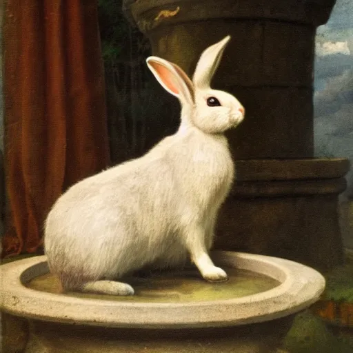 Image similar to a rabbit standing by the fountain of The Hermitage