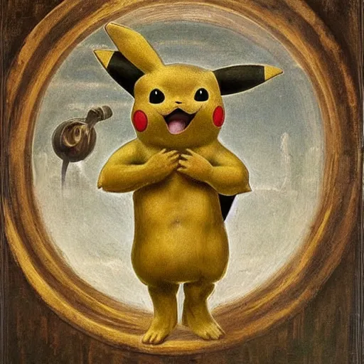 Image similar to renaissance painting of pikachu inspired by h. r. giger