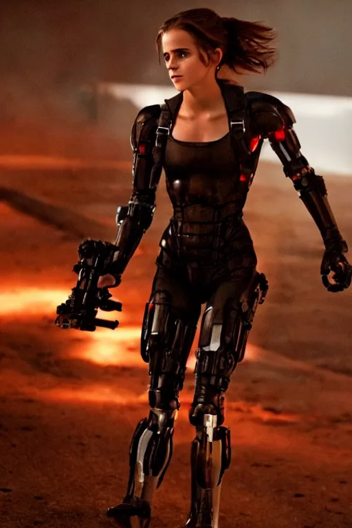 Prompt: a cinematic still of Emma Watson as The T-X . Terminator 3 Rise of The Machines.