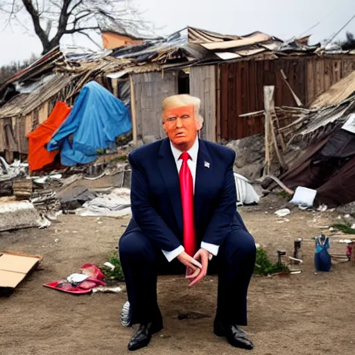 Image similar to donald trump living in a shanty town, detailed face