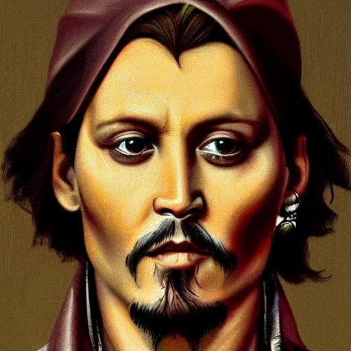 Image similar to A detailed portrait of Johnny Depp, 7th century byzantine iconography, historical