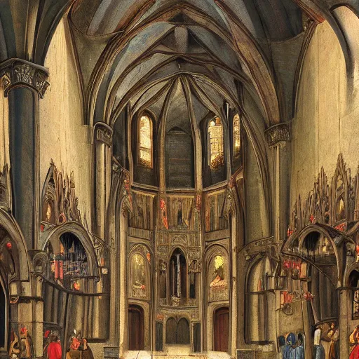 Image similar to cathedral, medieval painting, very detailed