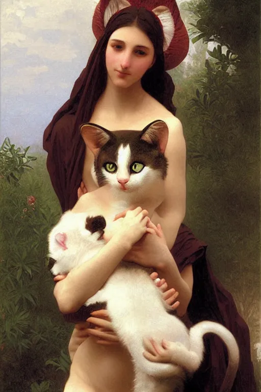 Prompt: anthropomorphic female cat, furaffinity, painting by william adolphe bouguereau