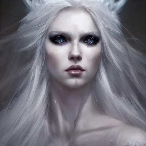 Image similar to kerli koiv as a ice queen frozen eylashes, darkwave, darksynth, concept headshot art, sharp, digital matte painting, art by luis royo, greg rutkowski, wlop, dramatic lighting, trending on artstation