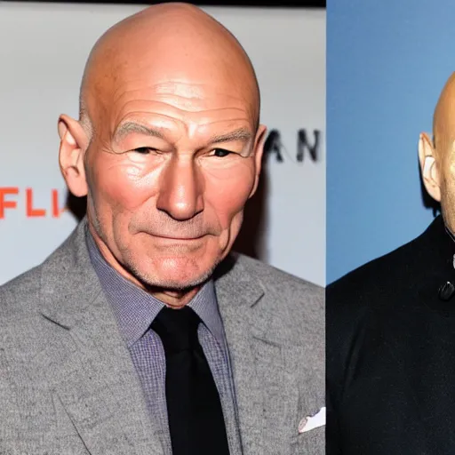 Prompt: patrick stewart facing off against jason statham in a new netflix action thriller movie