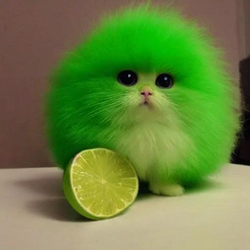 Prompt: lime colored cute puff ball with adorable face