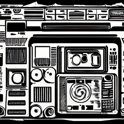 Image similar to Illustration of an old, rotten computer. Ancient tribal style.