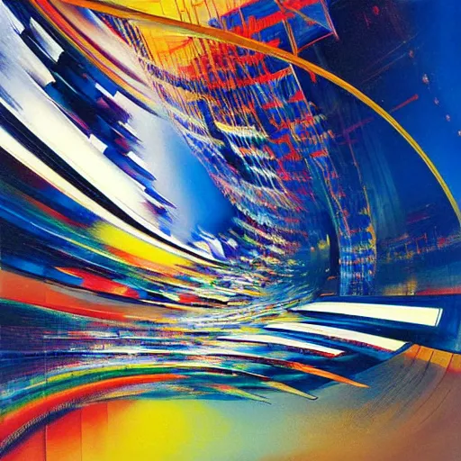 Image similar to abstract art representing momentum, oil painting by john berkey and gabriel dawe, masterwork