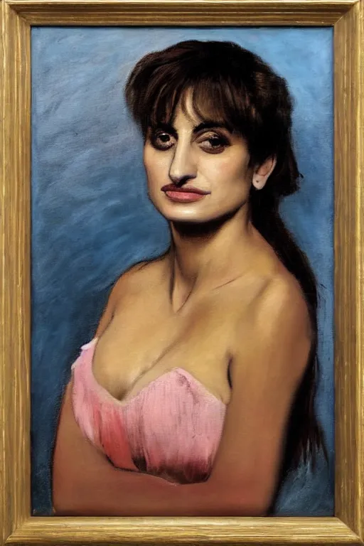 Image similar to oil painting, portrait of penelope cruz, artwork by edgar degas