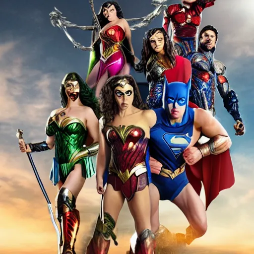 Prompt: gender swapped justice league, highly detailed, high quality, high resolution