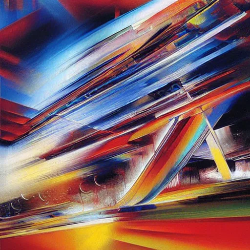 Image similar to abstract art representing momentum, oil painting by john berkey and gabriel dawe, masterwork