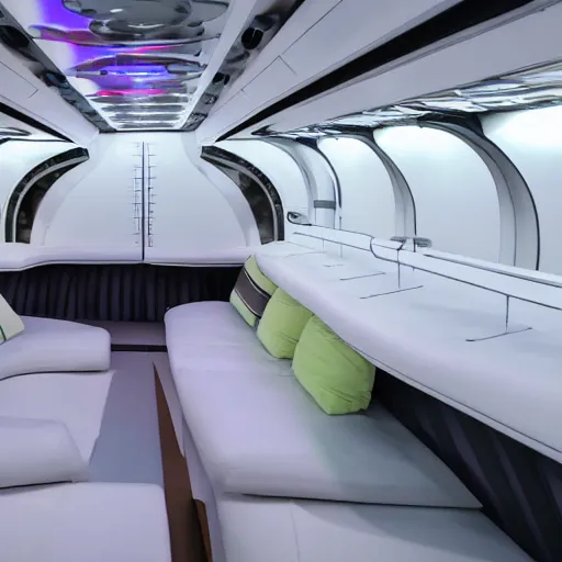 Prompt: Friends aboard a spaceship, sleek white metal interior with neon lights