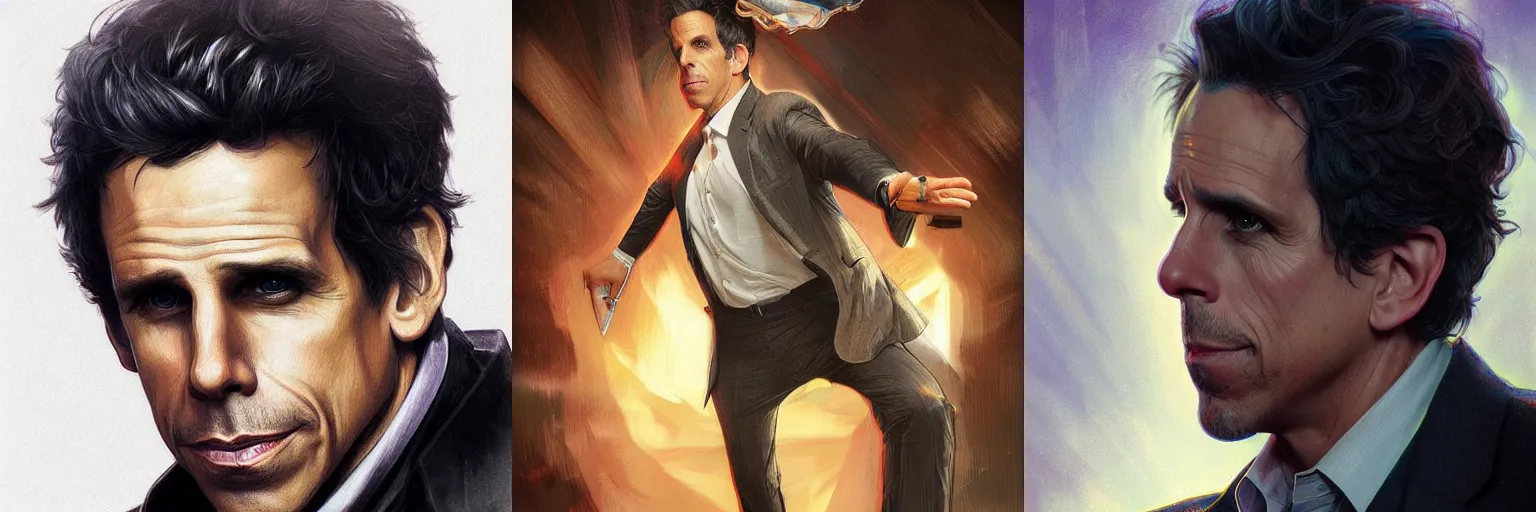 Prompt: portrait of Ben Stiller as a detective, highly detailed, digital painting, artstation, concept art, sharp focus, illustration, art by artgerm and greg rutkowski and alphonse mucha