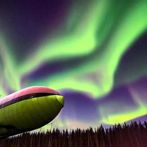 Prompt: fantasy airship flying through the aurora borealis