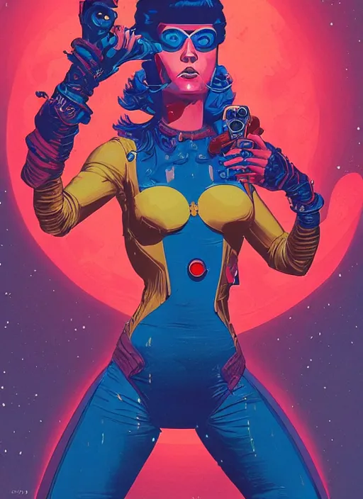 Prompt: retro 7 0's badass spacegirl, beautiful portrait, centered face, by thomas river and mike huddleston, pascal blanche illustration, dark blue and red, hypermaximalist, hajime sorayama, greg rutkowski, peter mohrbacher, mike mignola, moebius, intricate ink illustration