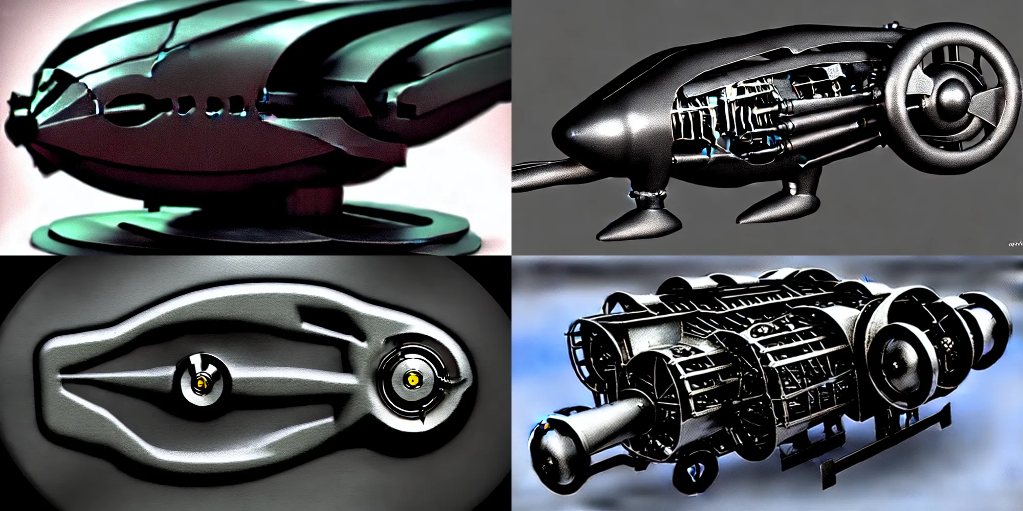 Prompt: brushed metal dark graphite creature cyborg ship engine underground mechanism