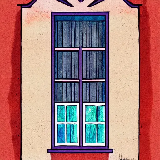 Image similar to a painting beautiful window open front view, digital illustration, colorful architectural drawing, watercolor painting, behance contest winner, vintage, native art, trend in behance hd, 2 d game art, detailed painting