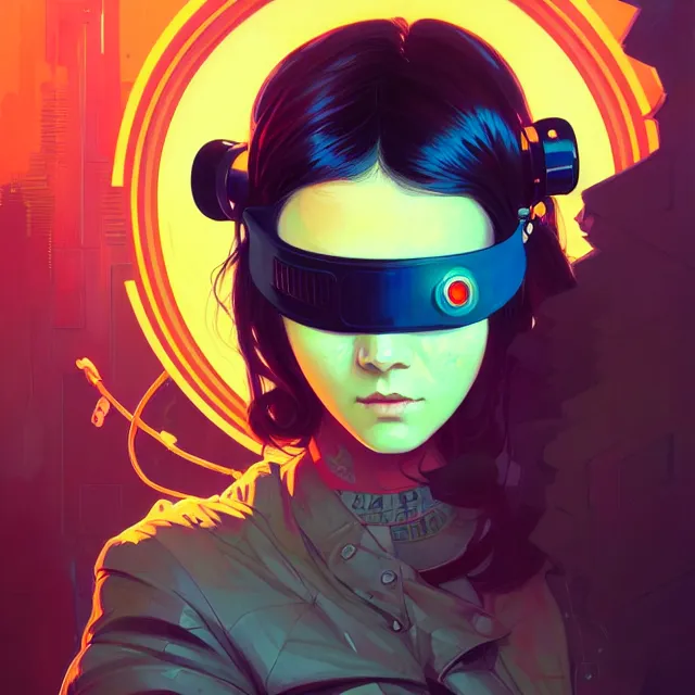 Prompt: a beautiful portrait painting of a cyberpunk girl with a blindfold by ( sachin teng ) and pascal blanche! and alphonse mucha! and nekro! and josan gonzalez and rhads. in style of digital art. colorful comic, film noirs, symmetry, brush stroke, vibrating colors, hyper detailed. octane render. trending on artstation