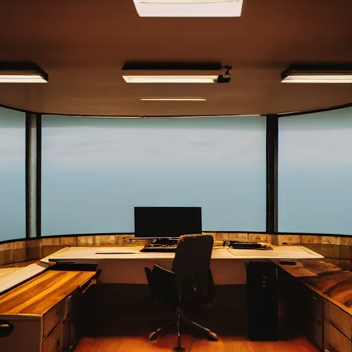 Prompt: photo of an office desk, underwater, cinematic