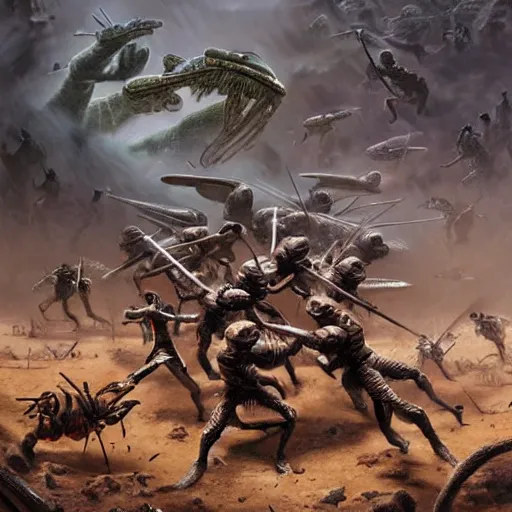 Image similar to an army of jedi fighting off an army of giant ants, hyper realistic, realism, hyper detailed, highly detailed, award-winning art, digital art