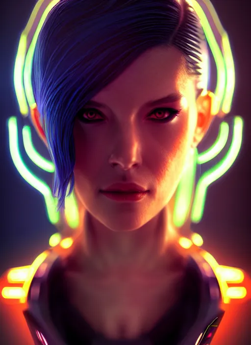 Prompt: portrait of female cyberpunk humanoid, asymmetric, intricate, elegant, cyber neon lights, highly detailed, digital photography, artstation, glamor pose, concept art, smooth, sharp focus, art by artgerm and greg rutkowski