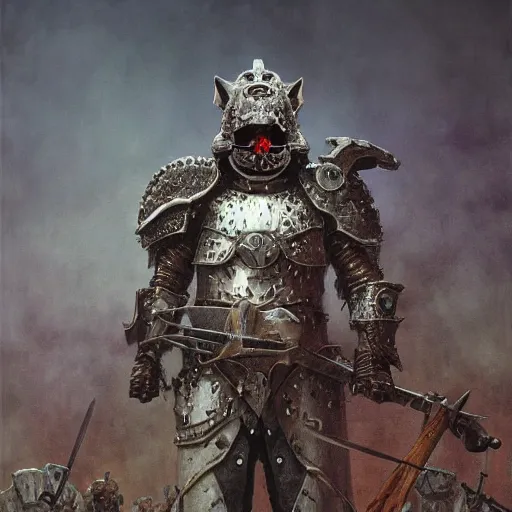 Prompt: berserk skullknight daedric armor, anthropomorphic shiba inu, holding rifle, stuning 3 d render, masterpiece, glowing black aura, foggy dark graveyard, by donato giancola and greg rutkowski and wayne barlow and zdzisław beksinski, realistic face