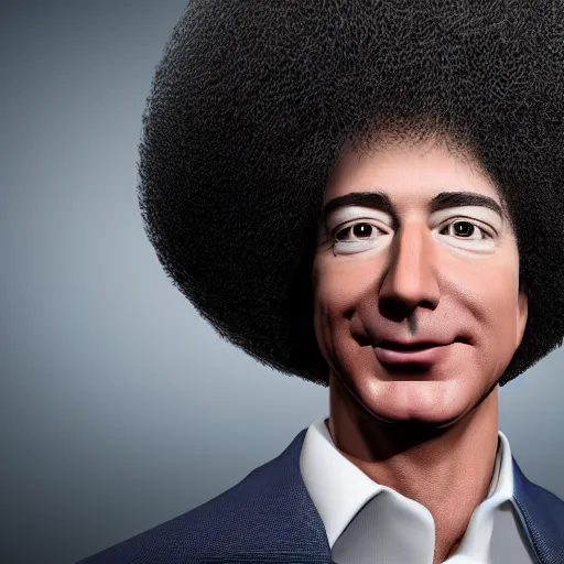 Image similar to jeff bezos with an afro, ultra realistic, canon 3 5 mm portrait photography, 8 k, unreal engine