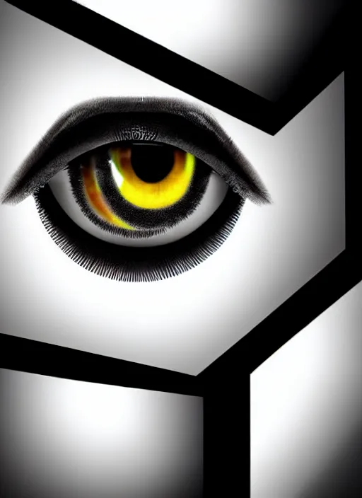 Image similar to cube shaped eyes cubes, square shaped black dilated pupils cubes, cube shaped irises, detailed colored textures, lashes, advanced art, art styles mix, wet reflections in square eyes, sunshine light, hd macro photograph, from side, various cune eyelid positions, square black pupil centered