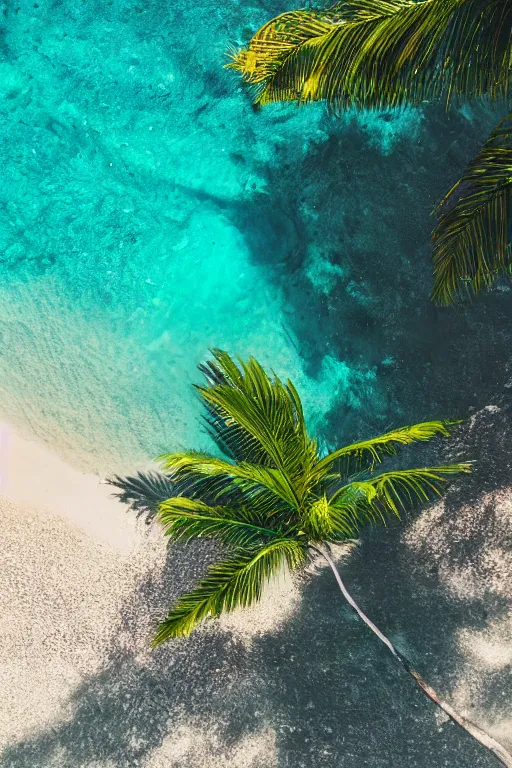 Image similar to photograph of palm leaning over crystal clear water