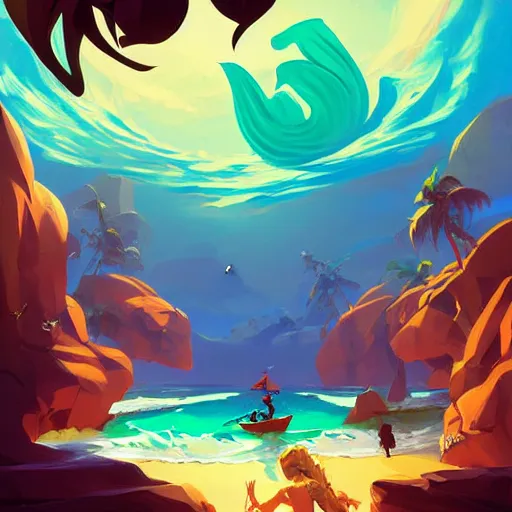 Image similar to painting mermaid treasure on sea of thieves game avatar hero smooth face median photoshop filter cutout vector, behance hd by jesper ejsing, by rhads, makoto shinkai and lois van baarle, ilya kuvshinov, rossdraws global illumination