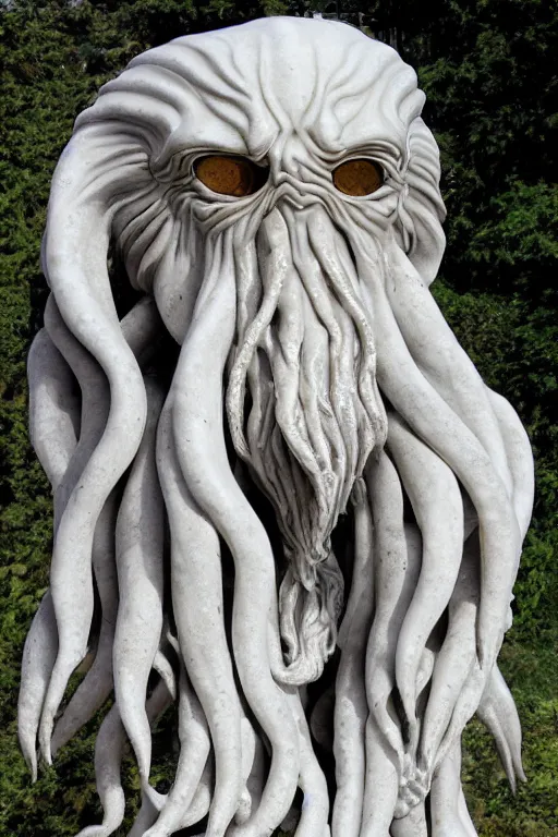 Image similar to cthulhu marble statue by michelangello and leonardo da vinci