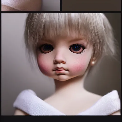 Prompt: a very sharp picture of a cute artis de partis doll. hyperrealistic, 8 k, trending on artstation