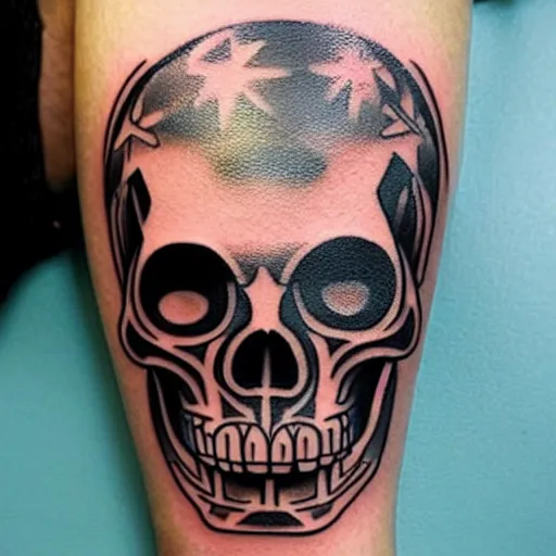 Prompt: tattoo design, stencil, tattoo stencil, traditional, a world famous tattoo of a geometric skull