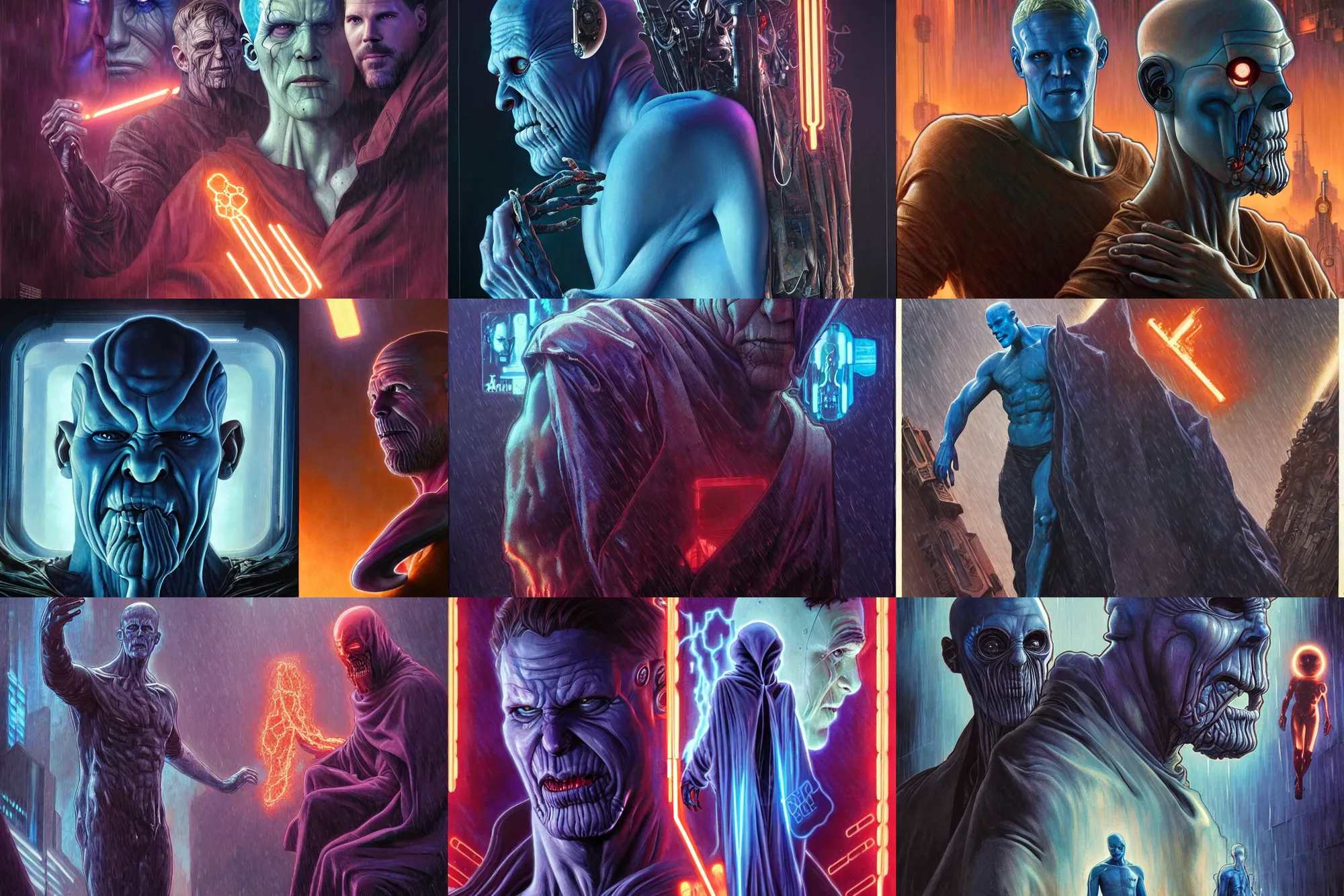 Prompt: the platonic ideal bladerunner 2 0 4 9 of cletus kasady ultimate carnage thanos dementor doctor manhattan chtulu nazgul, detailed, intricate, hyperrealism, intense, scary, decay, dmt, art by brock hofer and artgerm and greg rutkowski and alphonse mucha