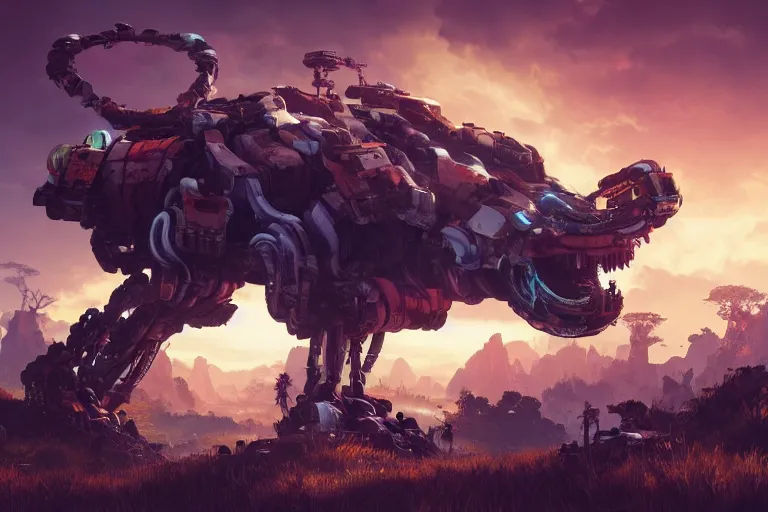 Image similar to snapmaw machine mecanical creature robot of horizon forbidden west horizon zero dawn bioluminiscence global illumination ray tracing hdr fanart arstation by ian pesty and alena aenami artworks in 4 k