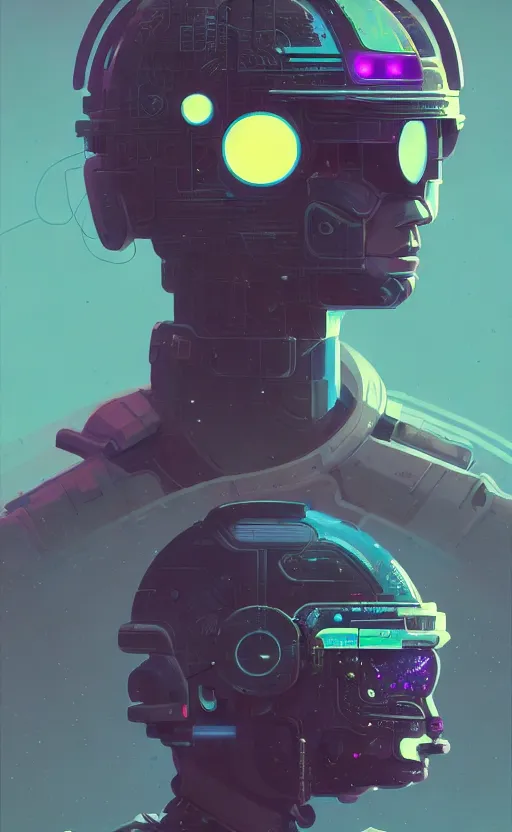 Image similar to portrait of a cyberpunk soldier wearing a futuristic helmet by Petros Afshar and Beeple, James Gilleard, Mark Ryden, Wolfgang Lettl highly detailed