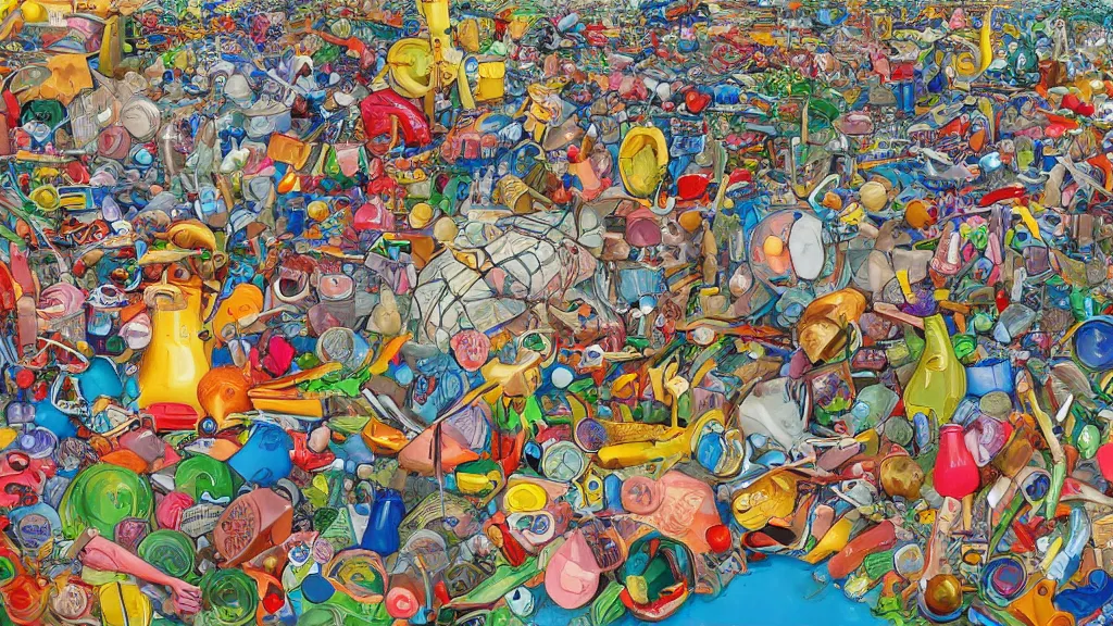 Prompt: the plastic world has won this war, art by jonathan solter