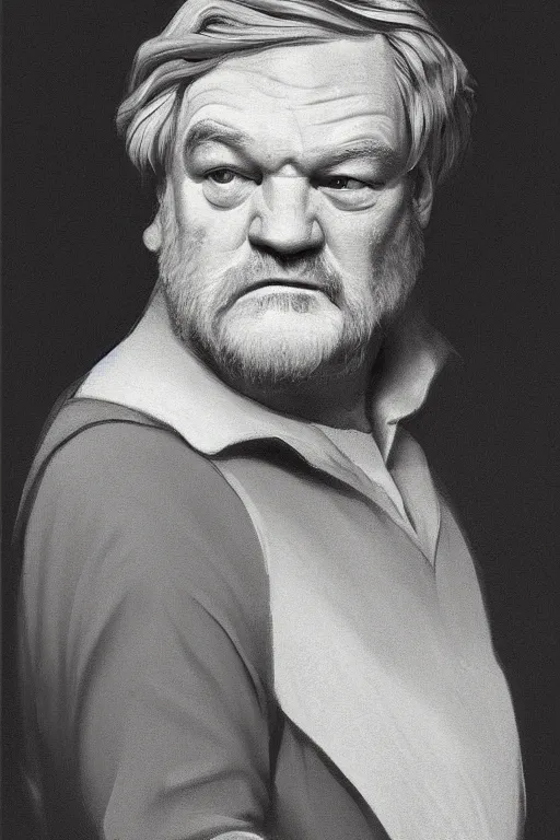 Prompt: portrait of brendan gleeson, digital painting by maxfield parrish and caravaggio, photorealistic