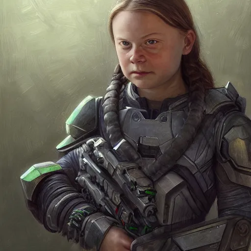 Image similar to Greta Thunberg as master chief portrait art by Donato Giancola and Bayard Wu, digital art, trending on artstation, 4k