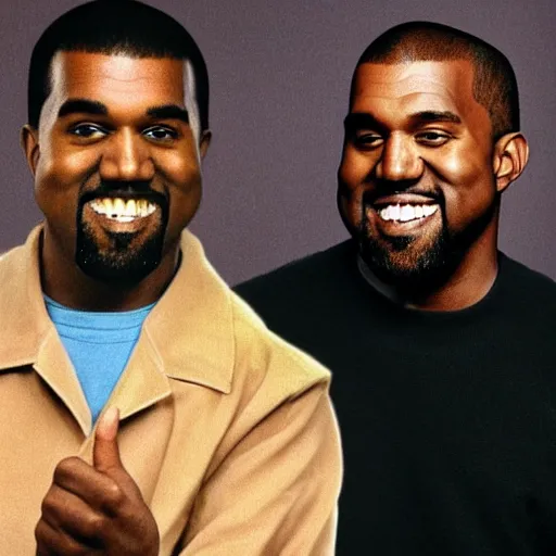 Image similar to Kanye West smiling and giving a thumbs up for a 1990s sitcom tv show, Studio Photograph, portrait C 12.0