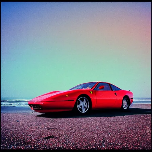 Prompt: “A wide shot of a Ferrari at the beach, dreamcore aesthetic, taken with a Pentax K1000, Expired Burned Film from 1930s, Softbox Lighting, 85mm Lens”