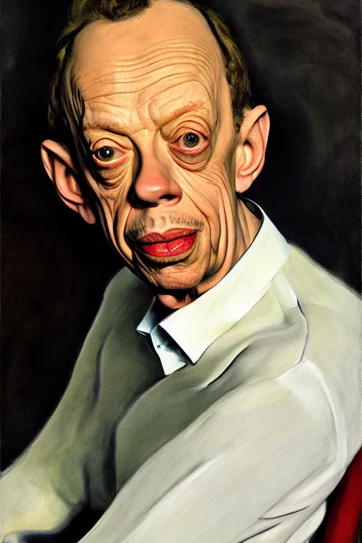 Image similar to portrait of don knotts sitting with full face full figure, in the style of expressionism, soft light, volumetric light, subsurface scattering, translucent skin, artstation, trending, andrew wyeth, jamie wyeth, john singer sargent,