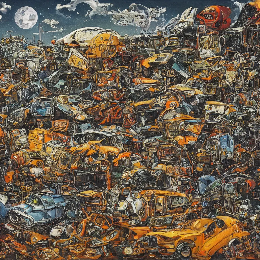 Prompt: art in the style of egbert van heemskerck, a space junkyard, inhabited by space monsters, detailed