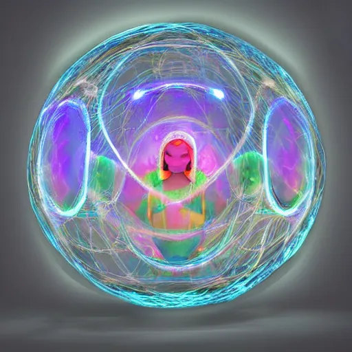 Image similar to psychonautist in a crystal sphere, digital art, award winning, volumetric lighting