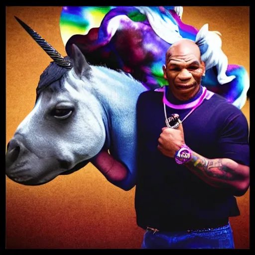 Image similar to mike tyson riding on a unicorn photograph