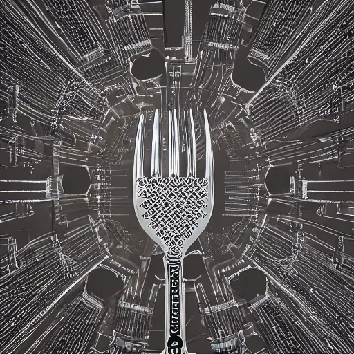 Image similar to fork as a fork forking a fork, 8k optane render in intricate detail, volumetric lighting, electricity, knolling