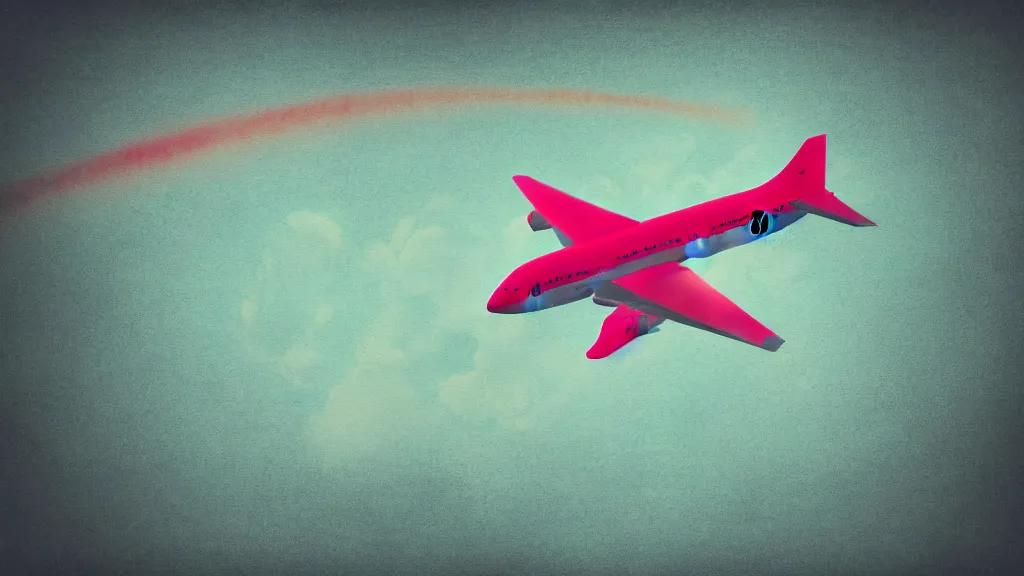 Prompt: airplane over narita airport, a collage painting, in the style of wes anderson, lola dupre, david hockney, isolated on negative space background dark monochrome neon spraypaint accents volumetric octane render